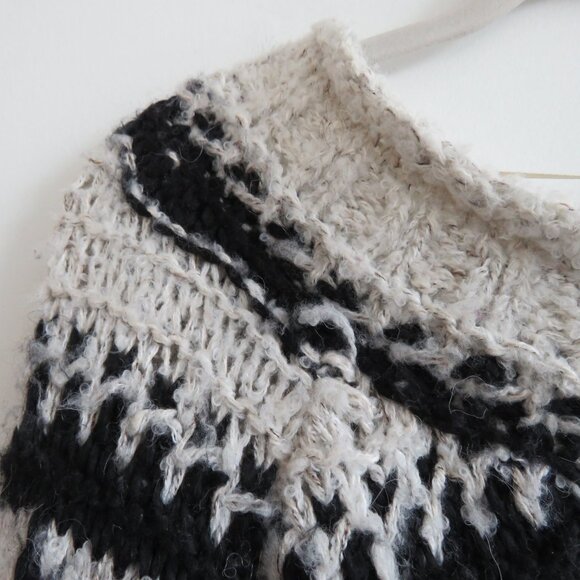 FREE PEOPLE Silver Reed Fair Isle Black White Crochet Wool Boho Sweater Sz XS - Picture 6 of 15
